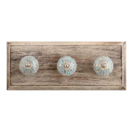 Turquoise Wheel Crackle Ceramic Wooden Hook